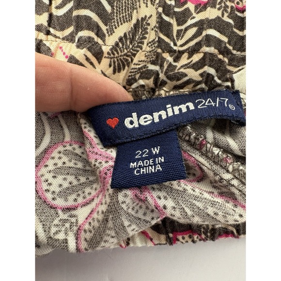 Denim 24/7 Women's‎ 22W Rayon Floral Wide Leg Pants Drawstring Waist Boho Brown - Picture 6 of 11